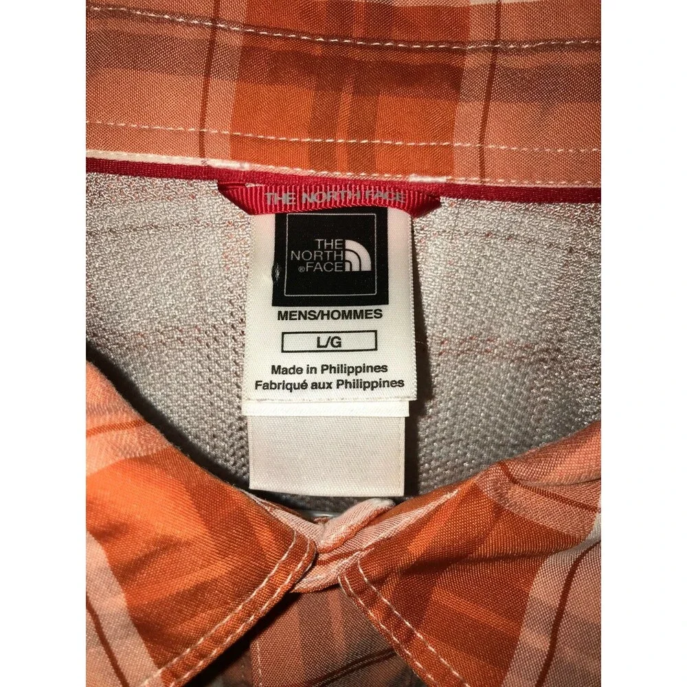 The North Face Men’s Large L Short Sleeve Button Down Striped Plaid Shirt Orange
